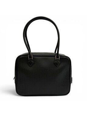 Hermes Plume Mini 20 Black Veau Epsom Silver Logo Zip Handbag